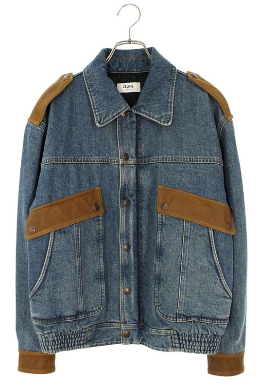 Celine 2q250862n Leather Cut Aviator Denim Jacket Denim Jacket Women's XS
