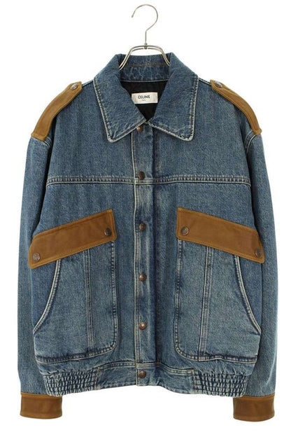 Celine 2q250862n Leather Cut Aviator Denim Jacket Denim Jacket Women's XS