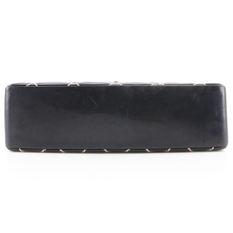 Chanel Wild Stitch Double Chain Shoulder Leather Black Women's Shoulder Bag