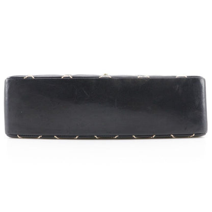 Chanel Wild Stitch Double Chain Shoulder Leather Black Women's Shoulder Bag
