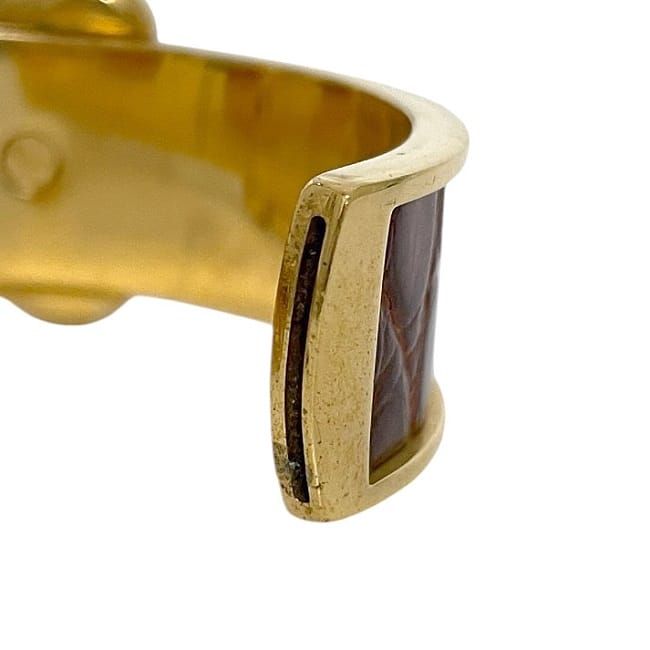 Hermes Bangle Gold Brown Excellent Condition GP Croc Used Hermes