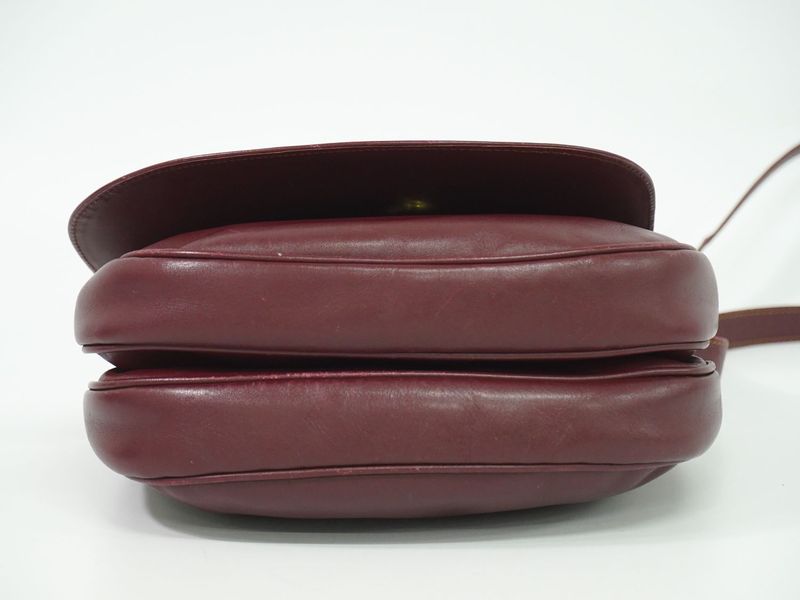 Authentic Cartier Must Line Shoulder Bag Pochette Leather Bordeaux Must Line