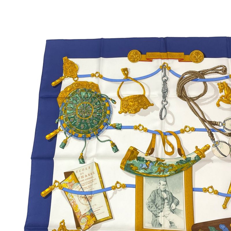 Hermes Scarf Silk Carré 90 Memoire D'hermes Navy With Box