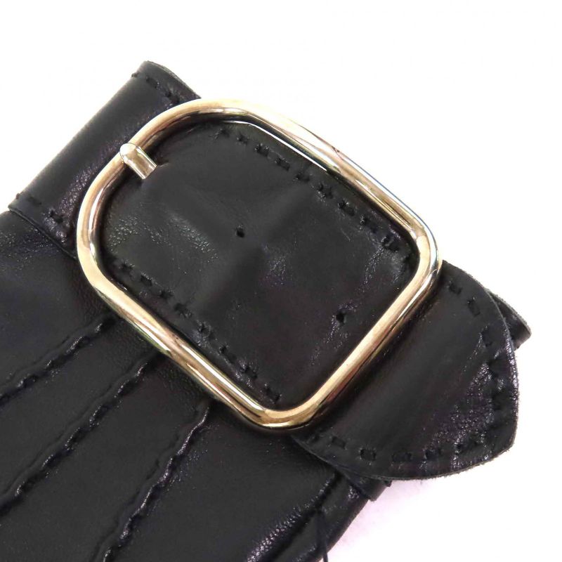 Hermes Belt Hardware Buckle Design Leather Gloves Black Silver Hardware 6.5