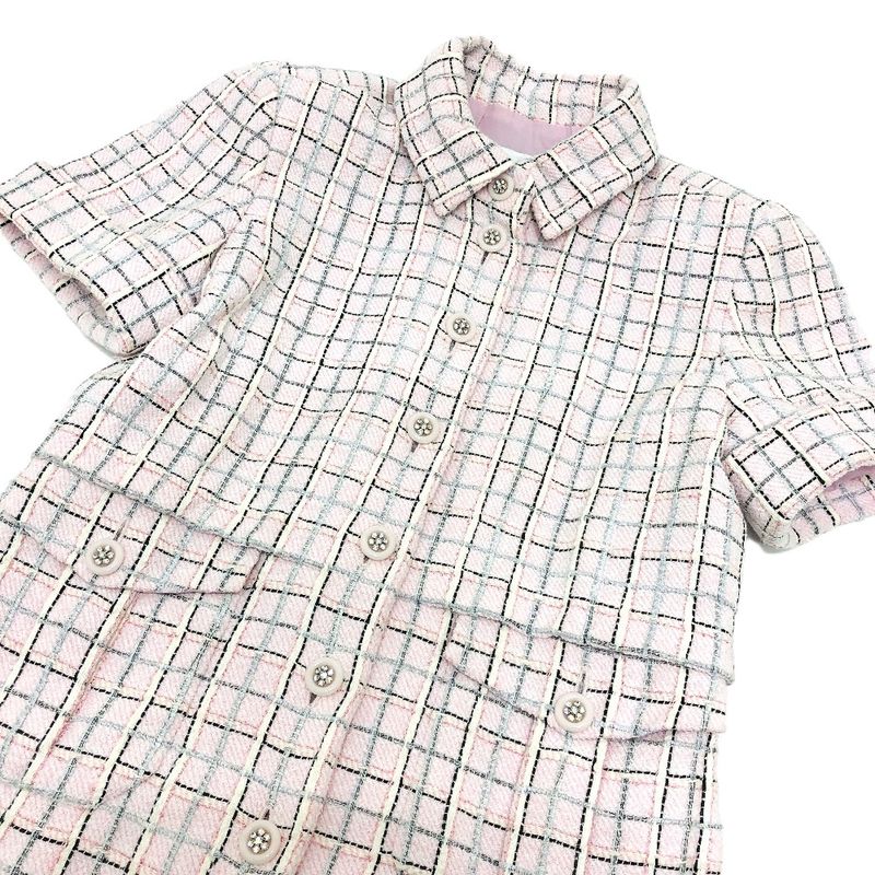 Chanel Jacket P78912v Tweed Pink Dress Buttown Down Pastel White