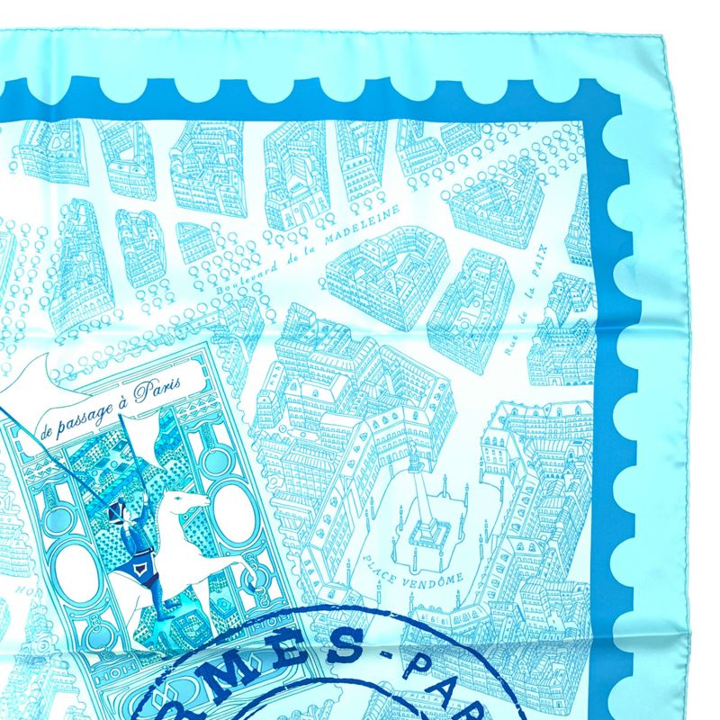 Grade Hermes Carre 90 De Passage A Paris Blue 100% Silk Scarf