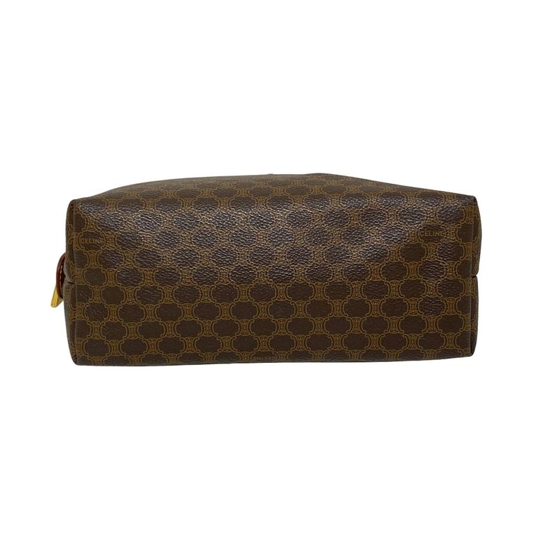 Celine Pouch Macadam Pattern Dark Brown And Brown Leather