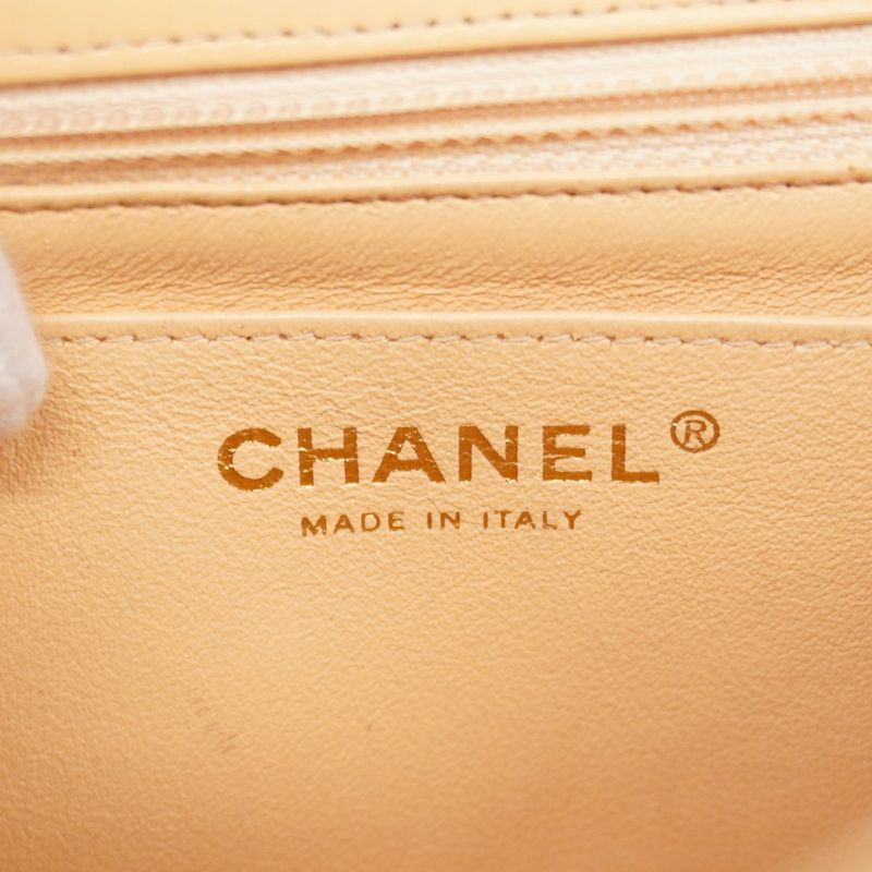 Chanel Shoulder Bag Mini Matelasse Lambskin Beige Chien Pan Gold Hardware Women