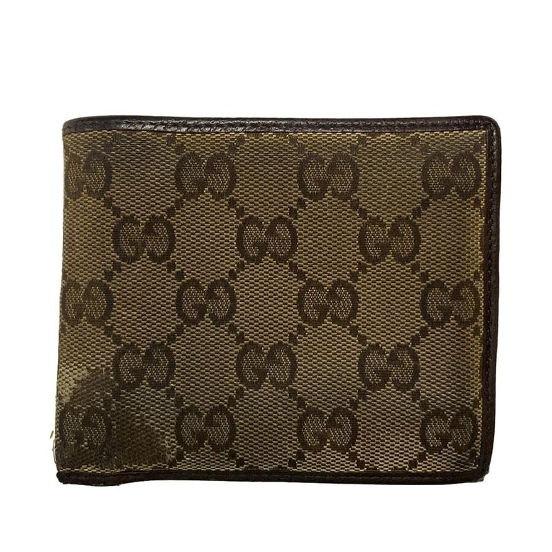 Gucci Bifold Wallet In GG Pattern 04862 Beige And Dark Brown Leather
