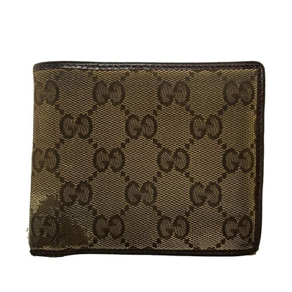 Gucci Bifold Wallet In GG Pattern 04862 Beige And Dark Brown Leather