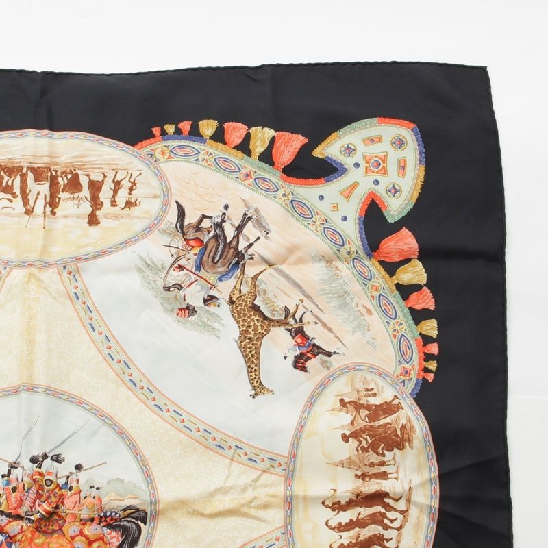 Hermes Carré 90 Cavaliers Peuls Poole Horsemen Silk Scarf Black Multicolor