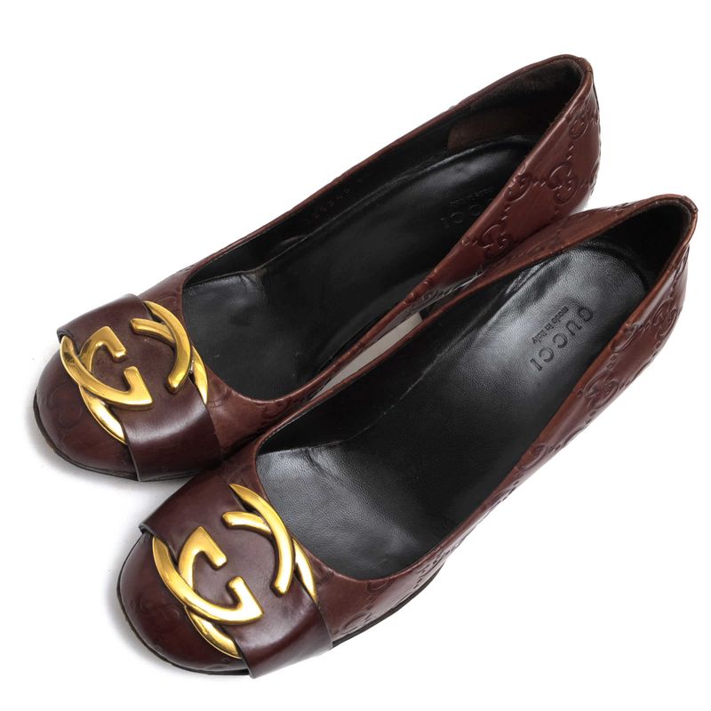 Gucci/Gucci Pumps Shoes Women Leather Dark Brown Interlocking Leather Sole High