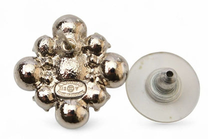 Chanel Earrings Chanel Accessories CC Logo Motif Rhinestone Orange Silver A12