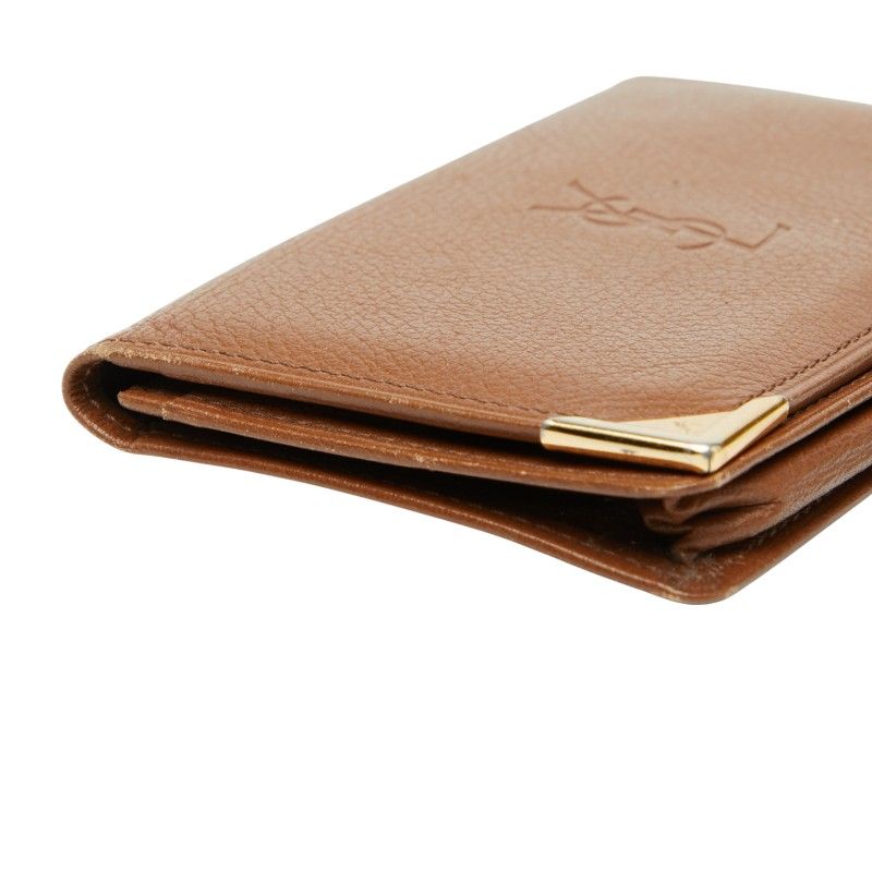 Saint Laurent YSL Logo Card Case Pass Case Brown Leather Men's Saint Laurent