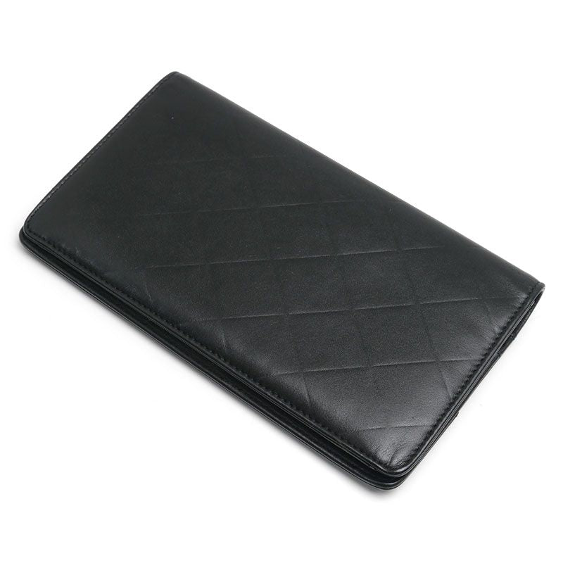 Chanel Bifold Long Wallet Leather Black Matelasse