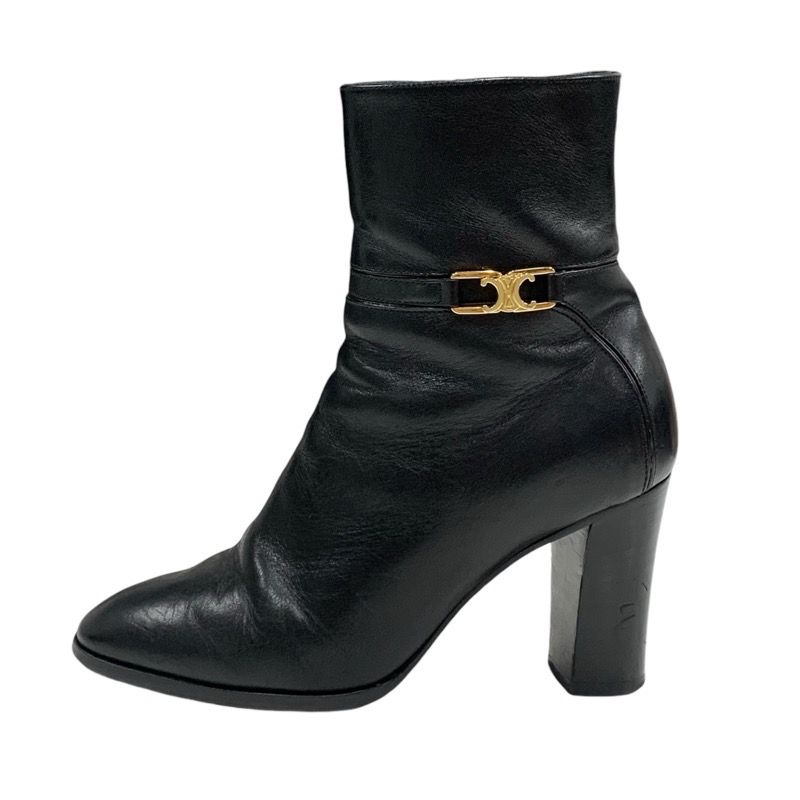 Celine Boots Short Boots Shoes Leather Black Gold Triomphe
