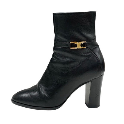 Celine Boots Short Boots Shoes Leather Black Gold Triomphe