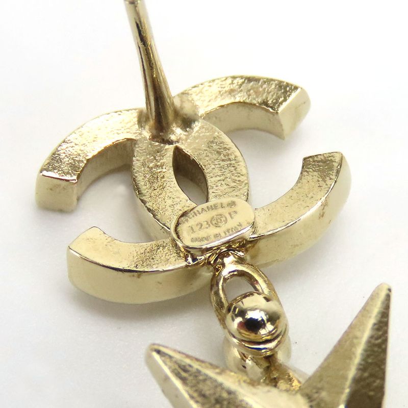 Chanel Earrings Coco Mark Metal Rhinestone Gold Plated Star Accessories Ladies