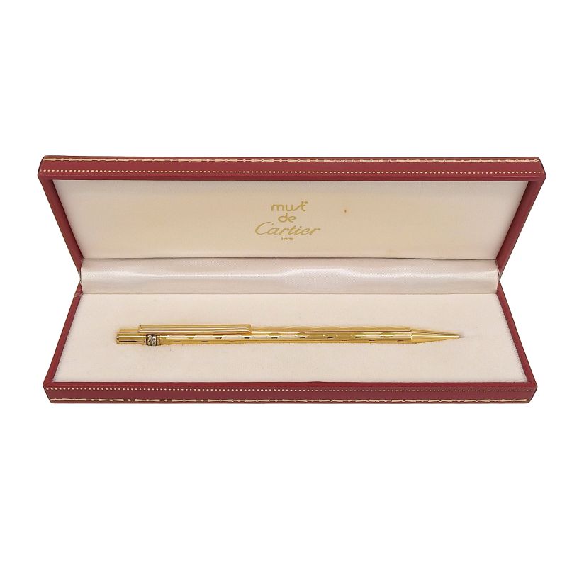 Cartier GP Trinity 2C Decor Logo Engraved Allover Twist Ballpoint Pen Gold