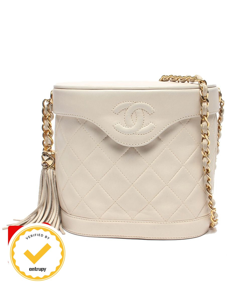 Chanel Chain Shoulder Bag Vanity Case Gold Quilted Single Lambskin