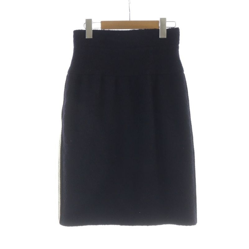 Chanel Middle Skirt Tight Coco Mark Side Line Zip Fly Gold Button Mohair Silk