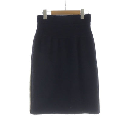 Chanel Middle Skirt Tight Coco Mark Side Line Zip Fly Gold Button Mohair Silk