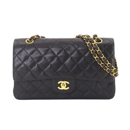 Chanel Quilted 25 Chain Shoulder Bag Lambskin Black Gold CC Logo