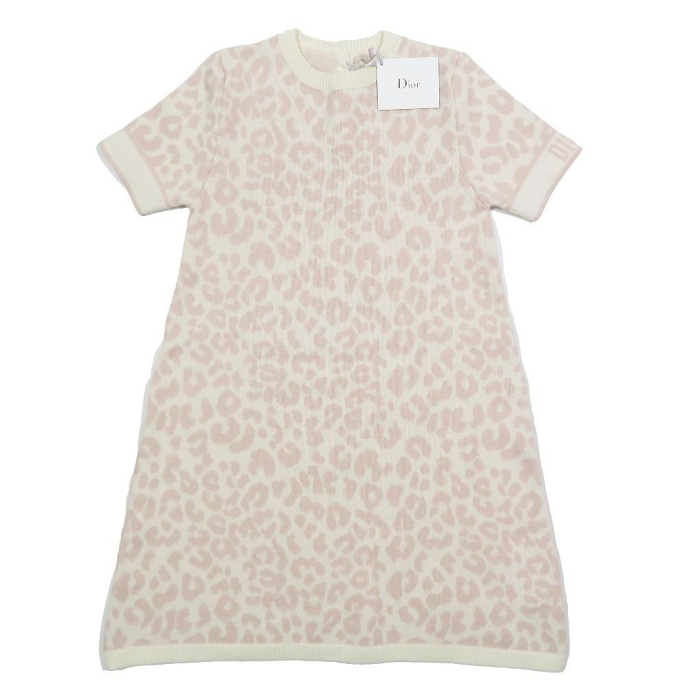 Dior Kids Children's Wool Knit Dress Leopard Print Short Sleeve Knee Length