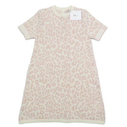 Dior Kids Children's Wool Knit Dress Leopard Print Short Sleeve Knee Length