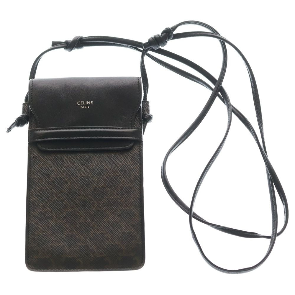 Celine Triomphe Phone Pouch Mini Shoulder Bag Black Leather