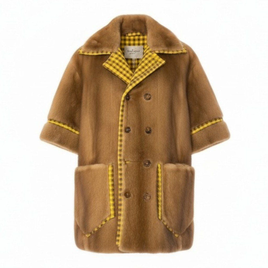 Fendi Pastel Mink Fabric Reversible Fur Coat Jacket Check 36 Brown