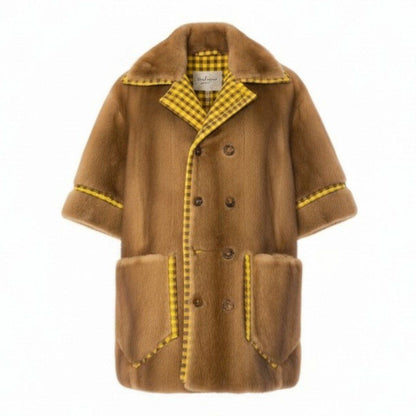 Fendi Pastel Mink Fabric Reversible Fur Coat Jacket Check 36 Brown