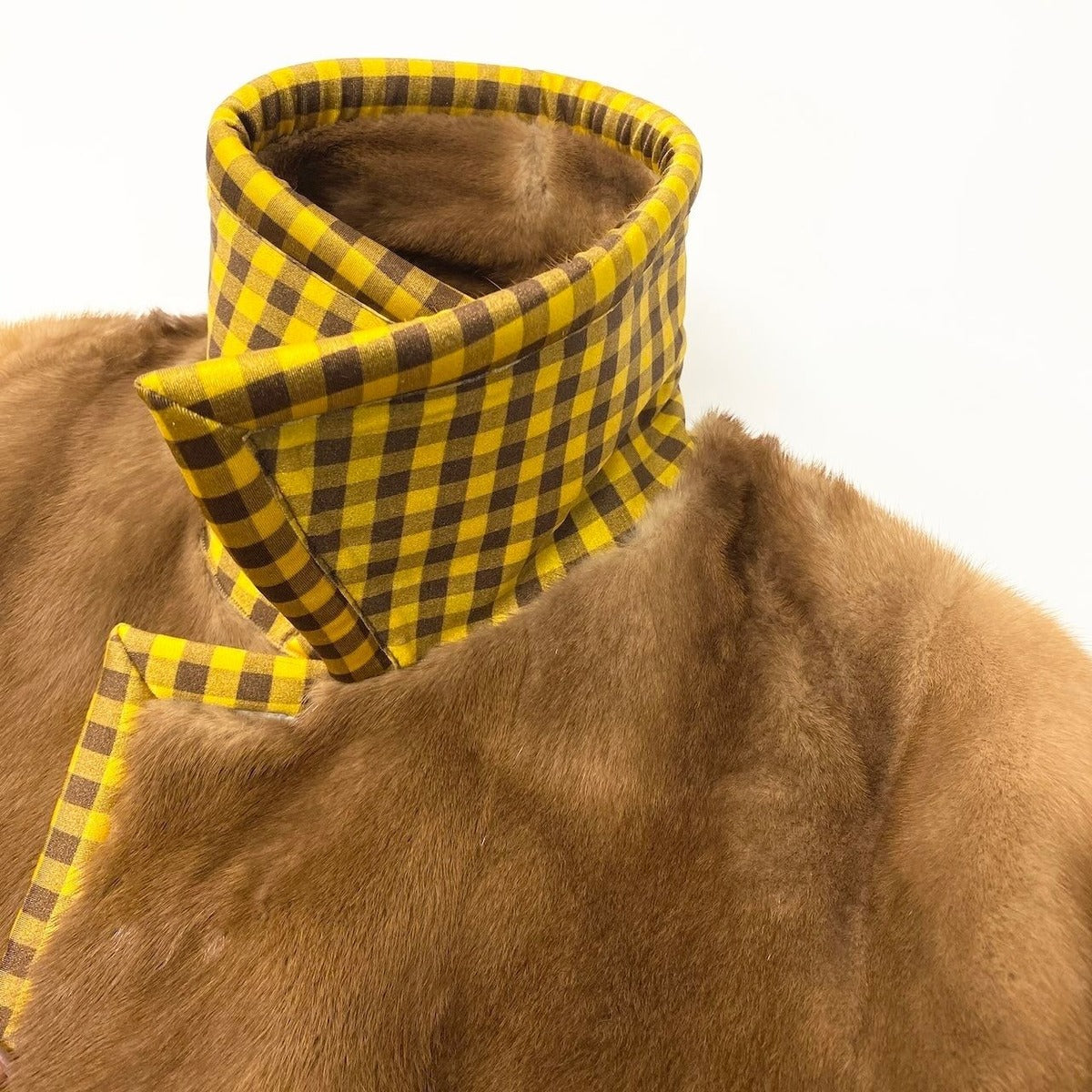 Fendi Pastel Mink Fabric Reversible Fur Coat Jacket Check 36 Brown — view 11