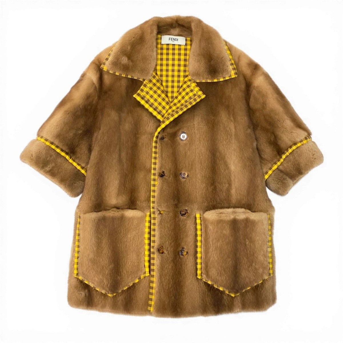 Fendi Pastel Mink Fabric Reversible Fur Coat Jacket Check 36 Brown — view 3
