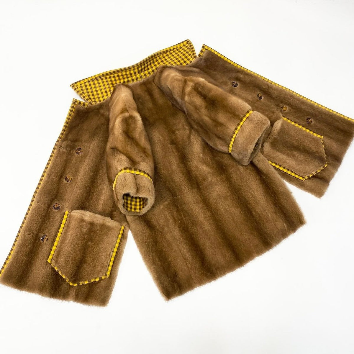 Fendi Pastel Mink Fabric Reversible Fur Coat Jacket Check 36 Brown — view 8