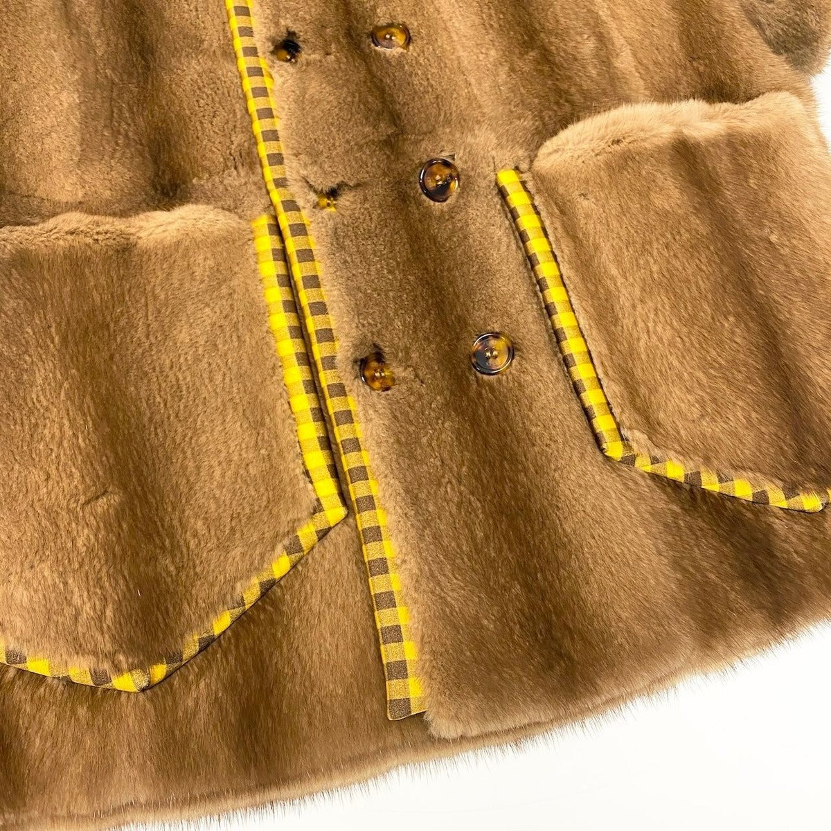 Fendi Pastel Mink Fabric Reversible Fur Coat Jacket Check 36 Brown — view 10