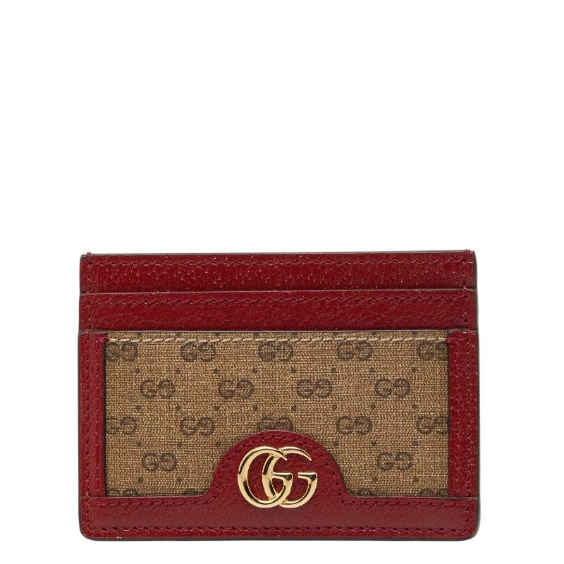 Gucci Doraemon Mini GG Supreme Card Case Beige Red Leather