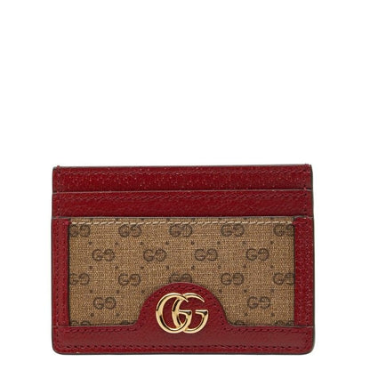 Gucci Doraemon Mini GG Supreme Card Case Beige Red Leather