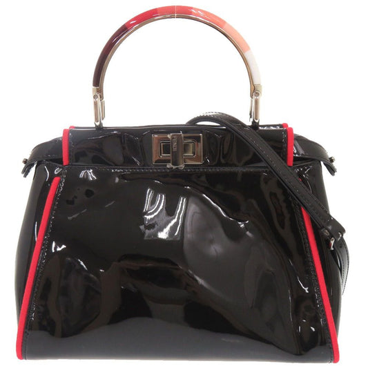 Fendi Mini Peekaboo Patent Leather Black Red 2-Way Shoulder Bag