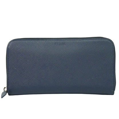 Prada Saffiano Leather Zip Around Long Wallet Navy