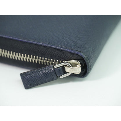 Prada Saffiano Leather Zip Around Long Wallet Navy — view 6