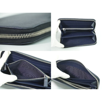 Prada Saffiano Leather Zip Around Long Wallet Navy — view 8