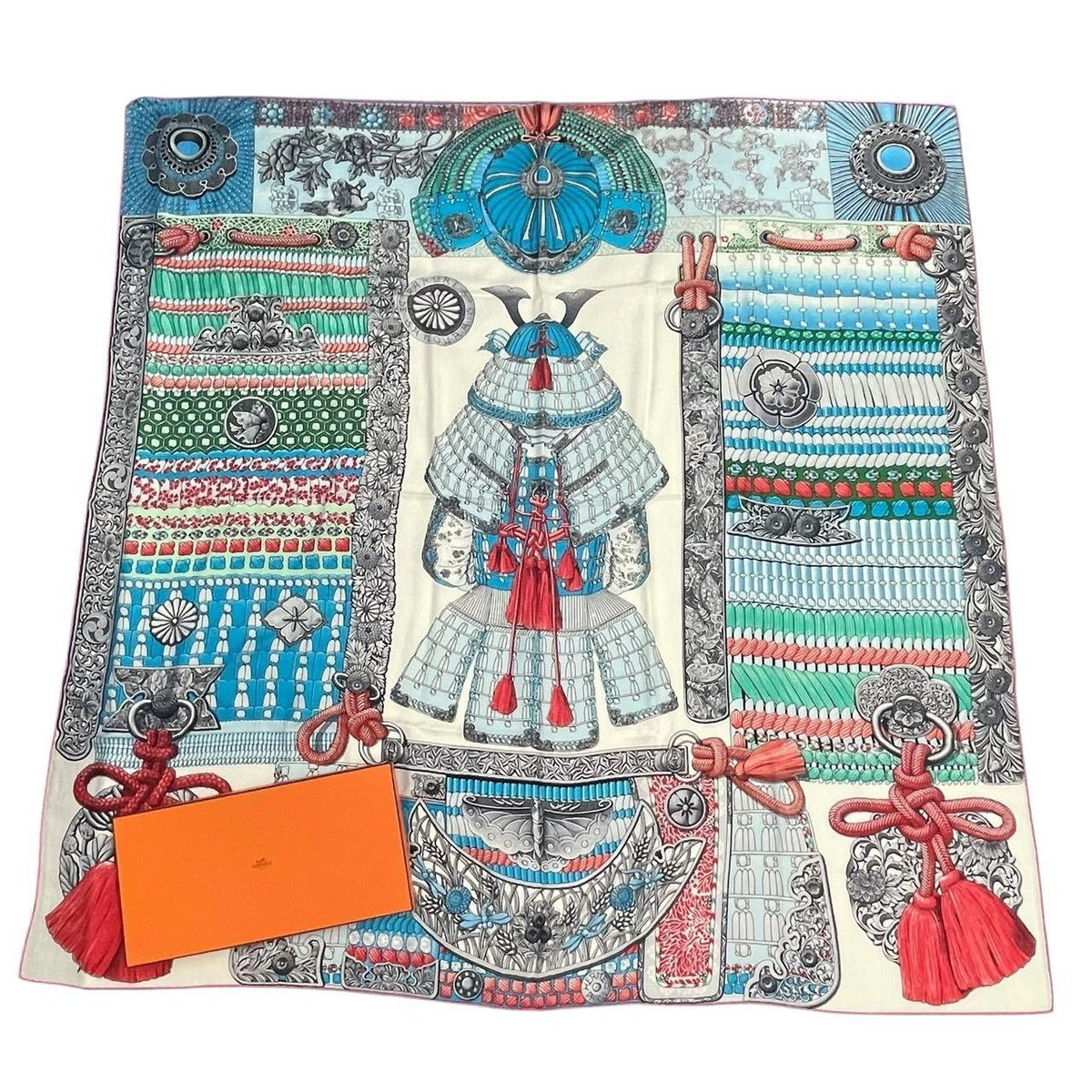 Hermes Scarf Cashmere Carre 140 Samurai Armor Parures de Samourais Multicolor