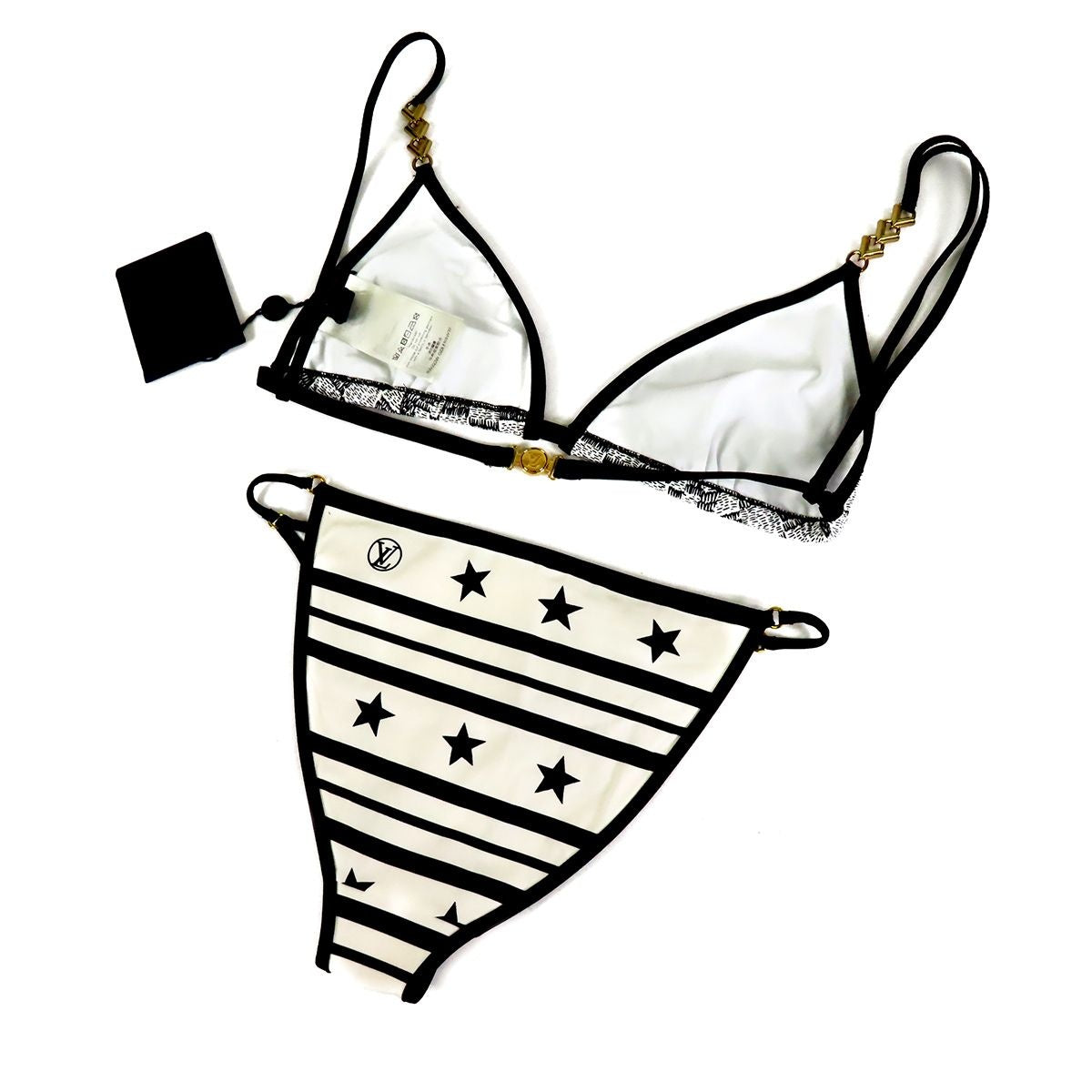 Louis Vuitton Swimwear Swimsuit Bikini Black White Nylon Damier Border Star — view 2