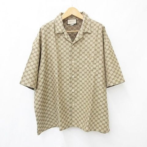 Gucci Linen Blend Canvas Shirts Short Sleeve GG
