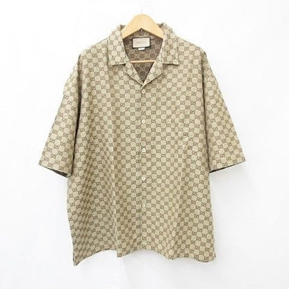 Gucci Linen Blend Canvas Shirts Short Sleeve GG