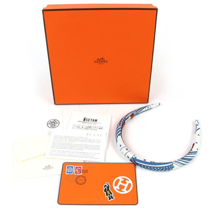 Hermes Workman Female Gina Zigzag Silk Star Hair Band Headband Blue White Hat — view 2