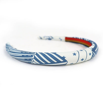 Hermes Workman Female Gina Zigzag Silk Star Hair Band Headband Blue White Hat — view 4