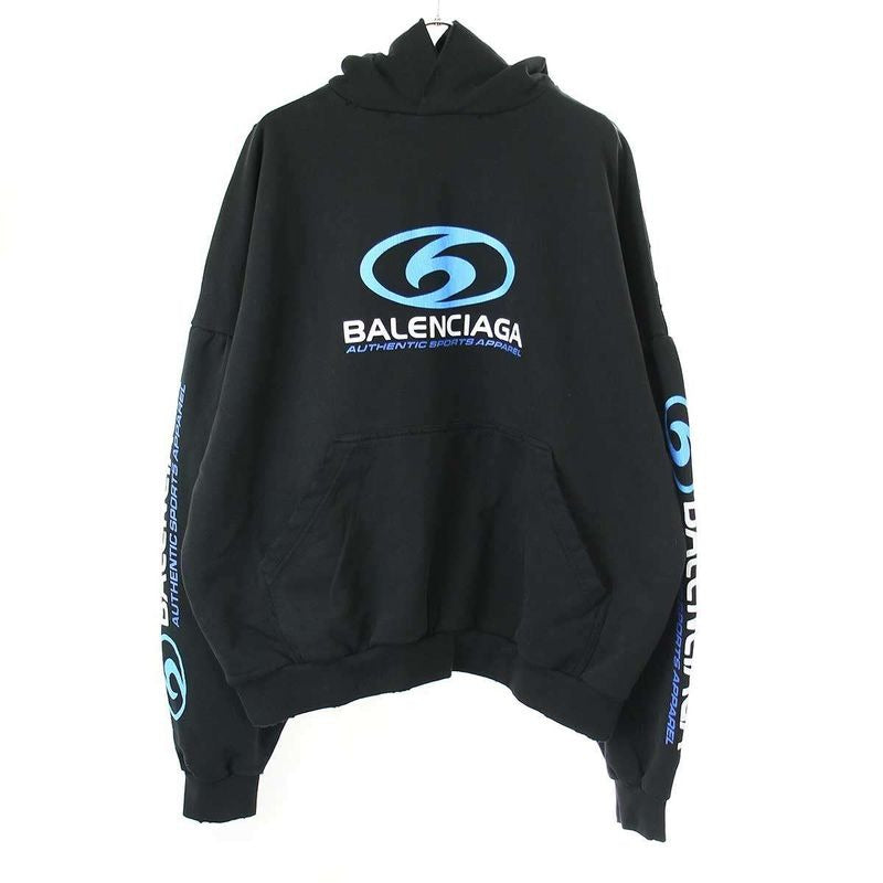 Balenciaga 24 SS Round Hoodie Damaged Logo Print Pullover Sweatshirt