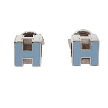 Hermes Cage d'H Cube Earrings Stud Both Ears Metal Blue Silver